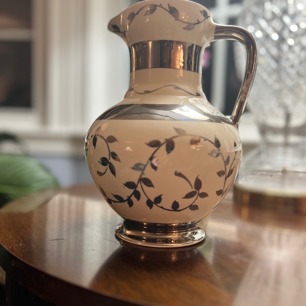 Vintage English Myott Porcelain 'Old Silver Lustre' Large Table Jug Vase